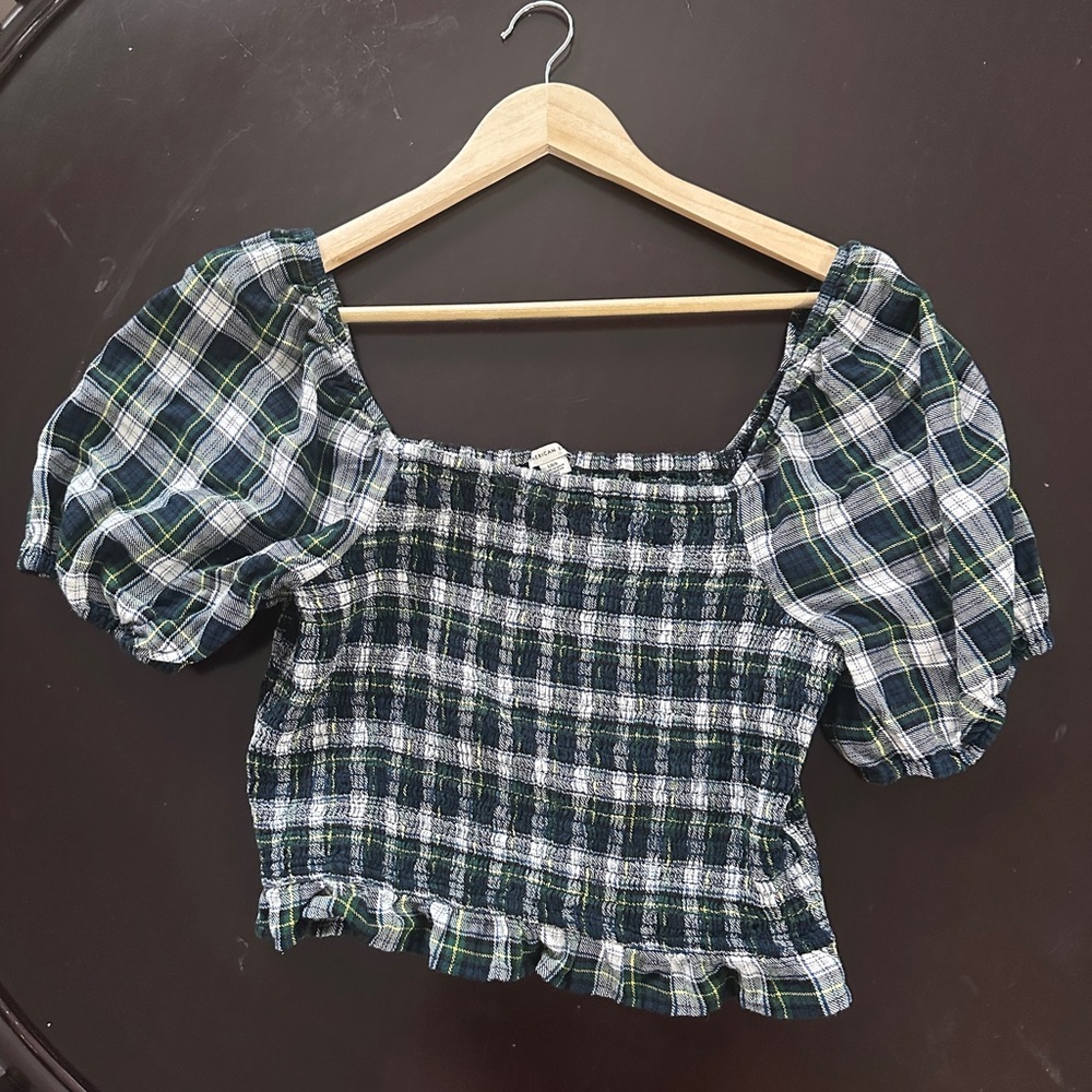 Plaid Puff Sleeve Top